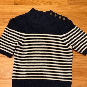 Maeve Navy and Cream Striped Turtleneck Sweater